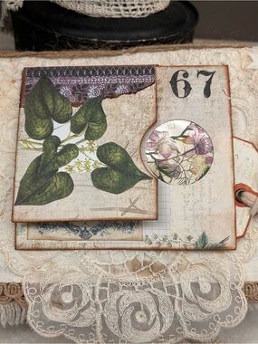 Vintage Botanical Collage Journal Page - Green & Cream